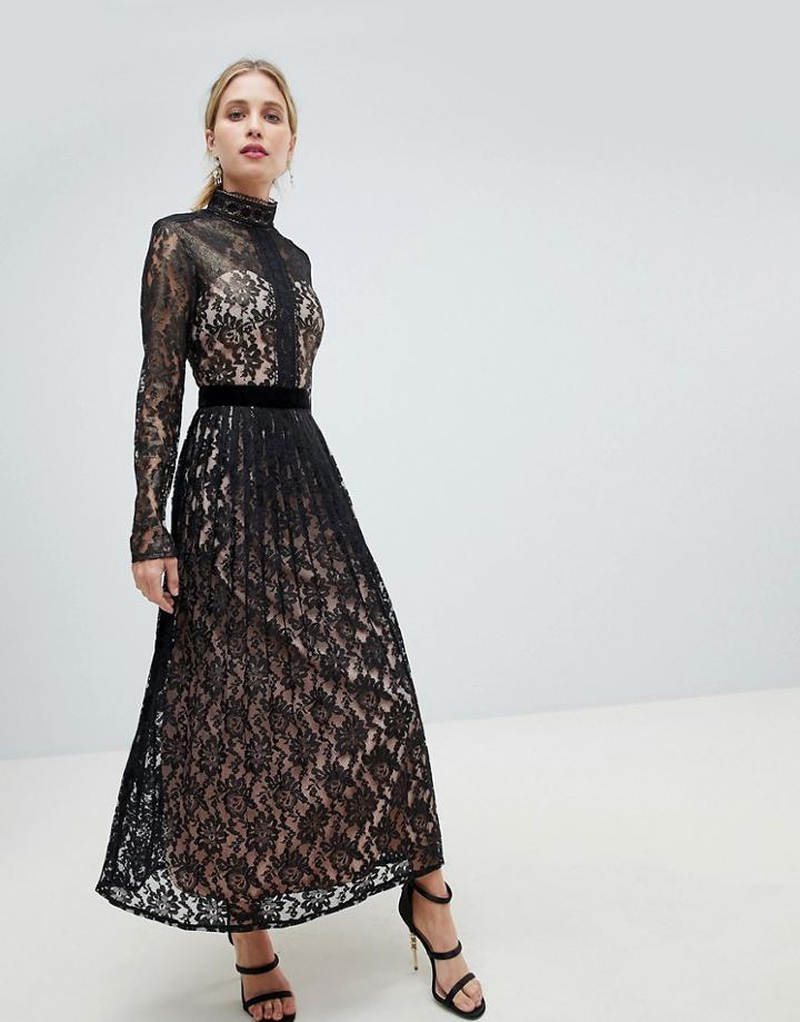 Little Mistress Foiled Lace Dress - Black