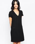 Only V Neck Shift Dress With Zip Detail - Black