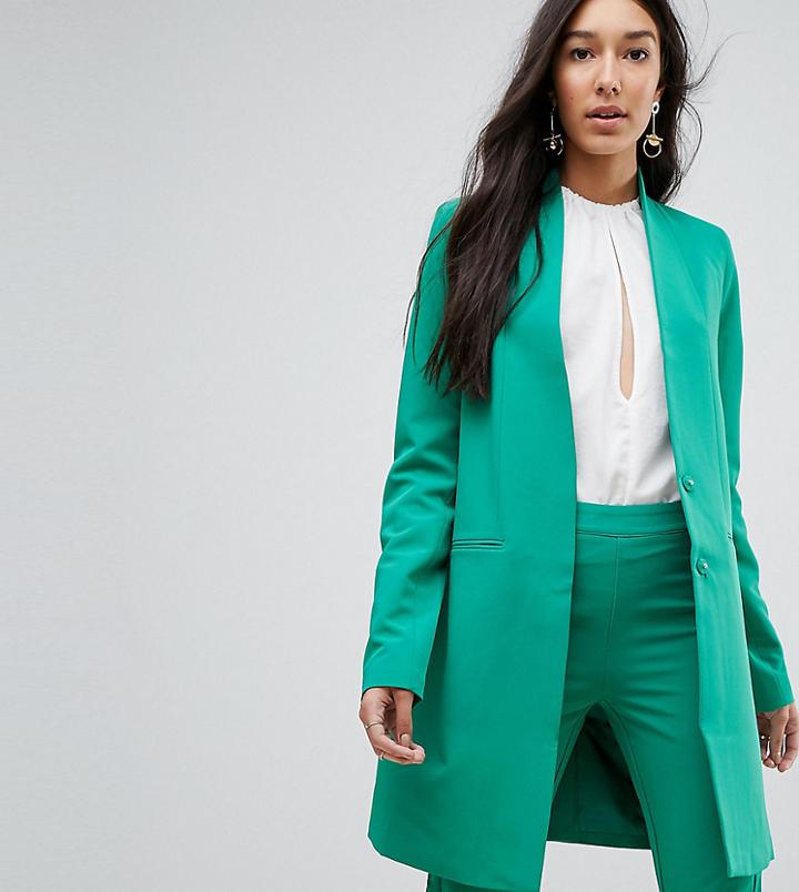 Y.a.s Tall Collarless Blazer With Shoulder Pads - Green