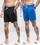 Asos Swim Shorts 2 Pack In Blue And Black In Mid Length Save - Multi