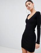 Missguided Basic V Neck Mini Sweater Dress - Black