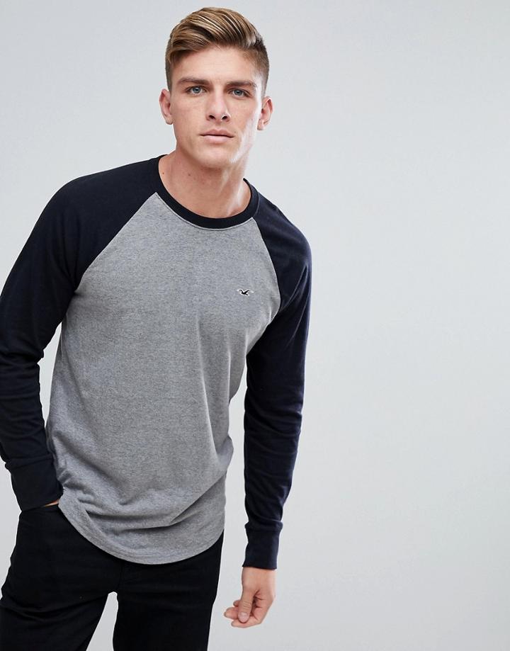 Hollister Long Sleeve Top Raglan Baseball Icon Logo Slim Fit In Gray - Gray