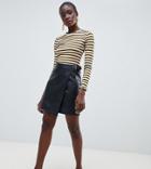 Warehouse Faux Leather A-line Wrap Mini Skirt In Black - Black