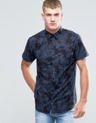 Jack & Jones Short Sleeve Shirt With Floral All Over Print - Black Navy