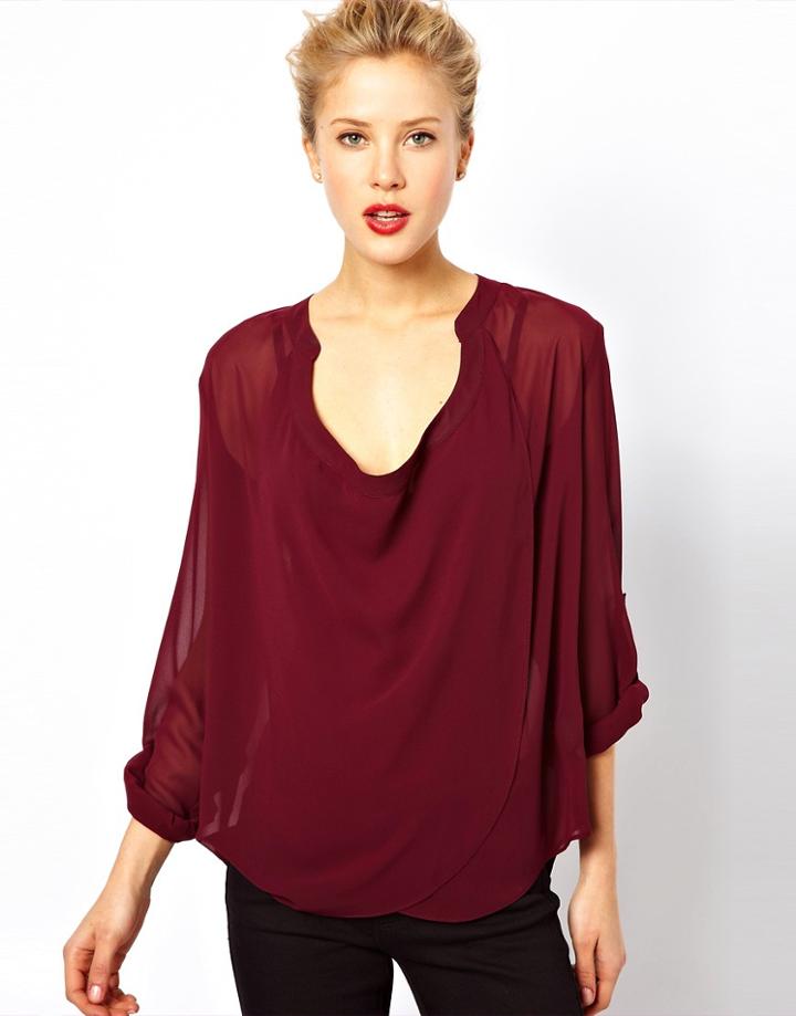Asos Blouse With Detail Front And Drop Neck - Orange