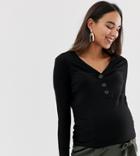 New Look Maternity Contrast Button Down Rib Long Sleeve Top In Black - Black