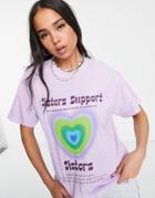 Daisy Street Relaxed T-shirt With 'sisters Support' Retro Wavy Graphic-purple