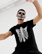 Asos Design Halloween T-shirt With Rib Cage Print - Black