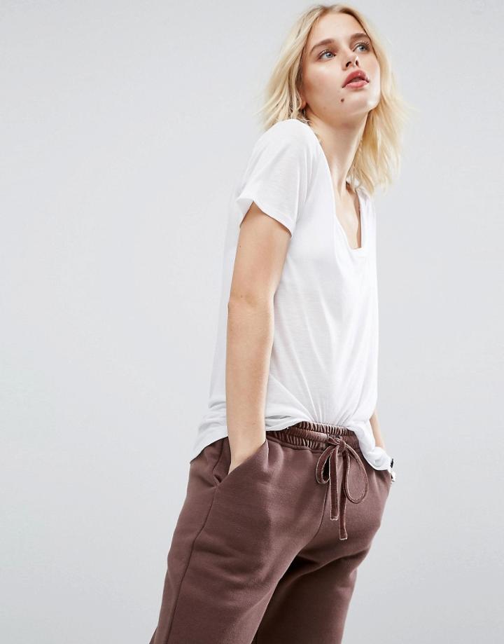 Asos T-shirt With Curved Hem - White