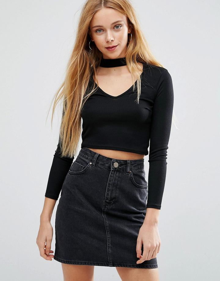 Daisy Street Neck Detail Top - Black