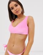 Asos Design Fuller Bust Mix And Match Velvet Crop Bikini Top In Gossip Pink Dd-g - Pink