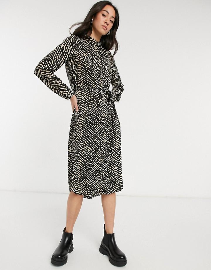 Vero Moda Midi Shirt Dress In Animal Print-multi