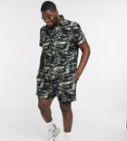 New Look Plus & Tall Leafy Camo Ripstop Short Sleeve Shirt In Black