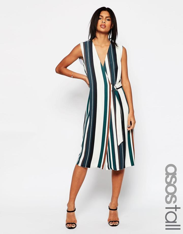 Asos Tall Soft Wrap Dress In Stripe With D-ring - Multi