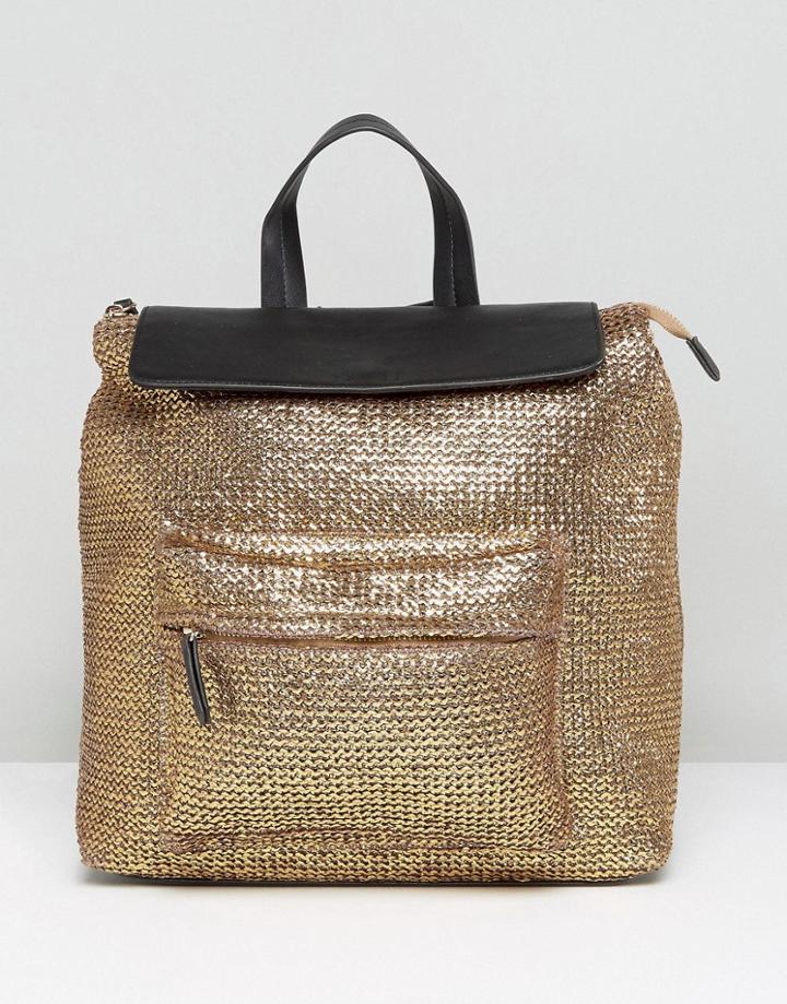 Asos Beach Glam Metallic Weave Backpack - Gold