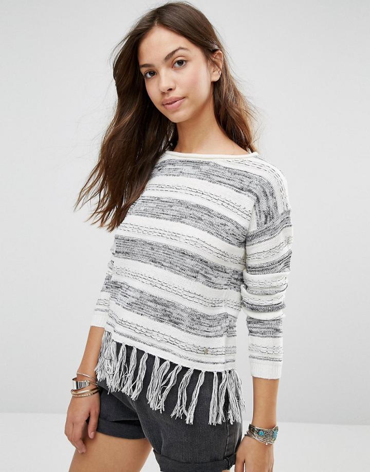 Only Calista Fringe Trim Sweater - Honey