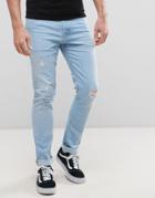 Asos Super Skinny Jeans With Rip And Repair Bleach Blue - Blue