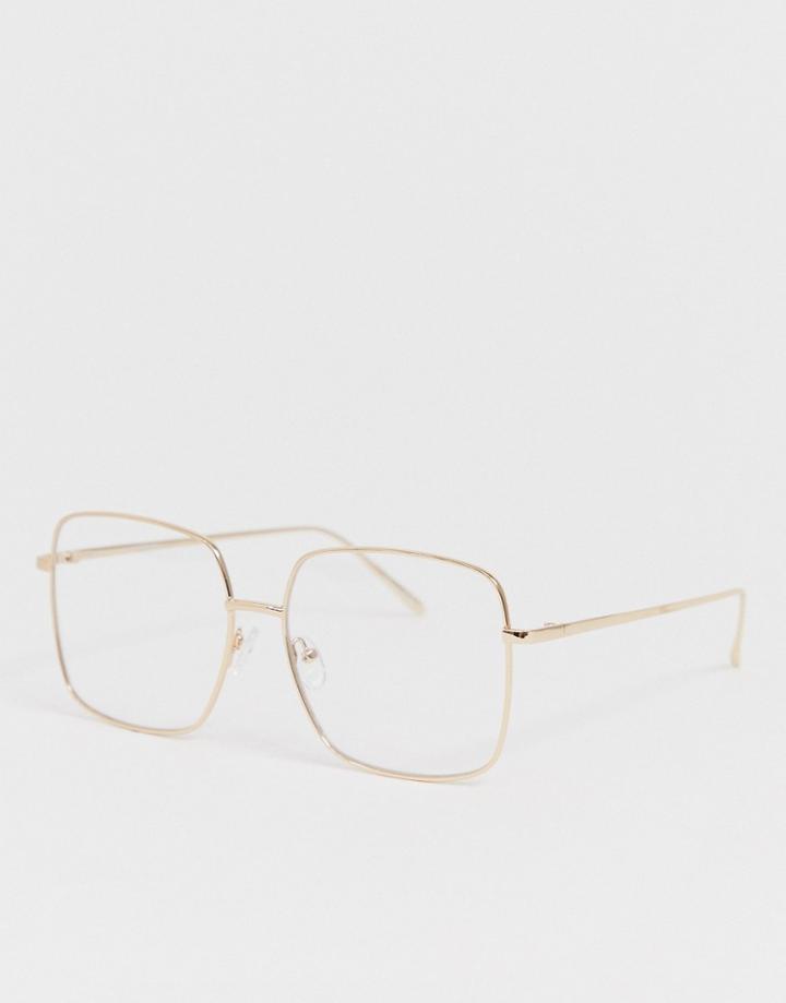 Asos Design Metal Square Clear Lens Glasses In Gold