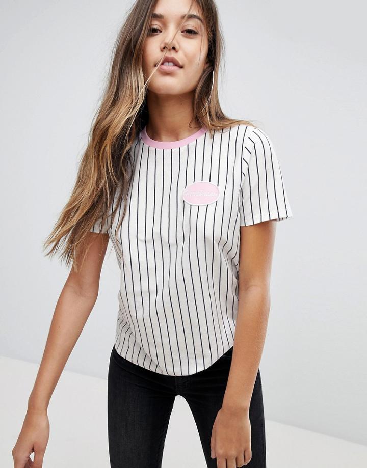Asos Stripe T-shirt With Heartbreaker Badge Detail - Navy