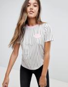 Asos Stripe T-shirt With Heartbreaker Badge Detail - Navy