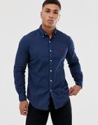 Polo Ralph Lauren Player Logo Button Down Garment Dye Chino Shirt Slim Fit In Navy