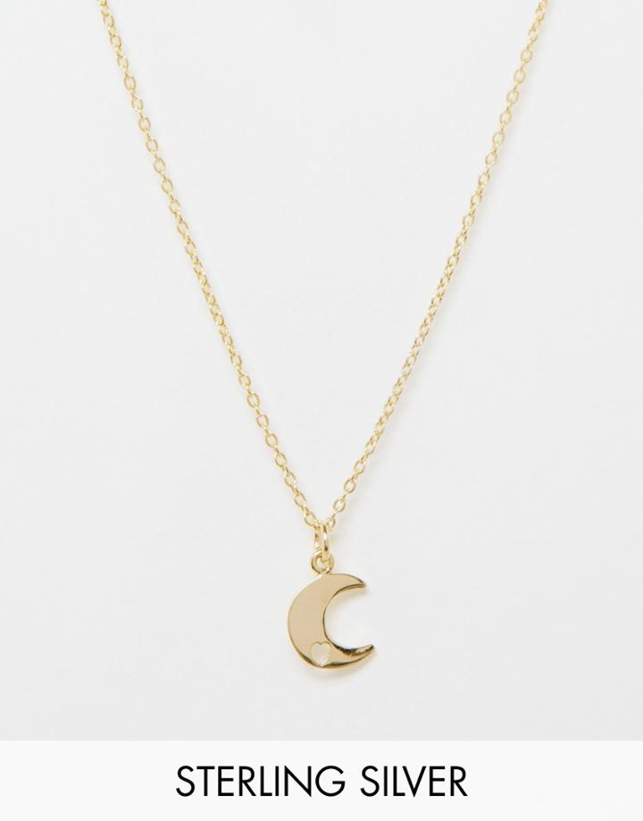 Asos Sterling Silver To The Moon And Back Necklace - Gold Plated