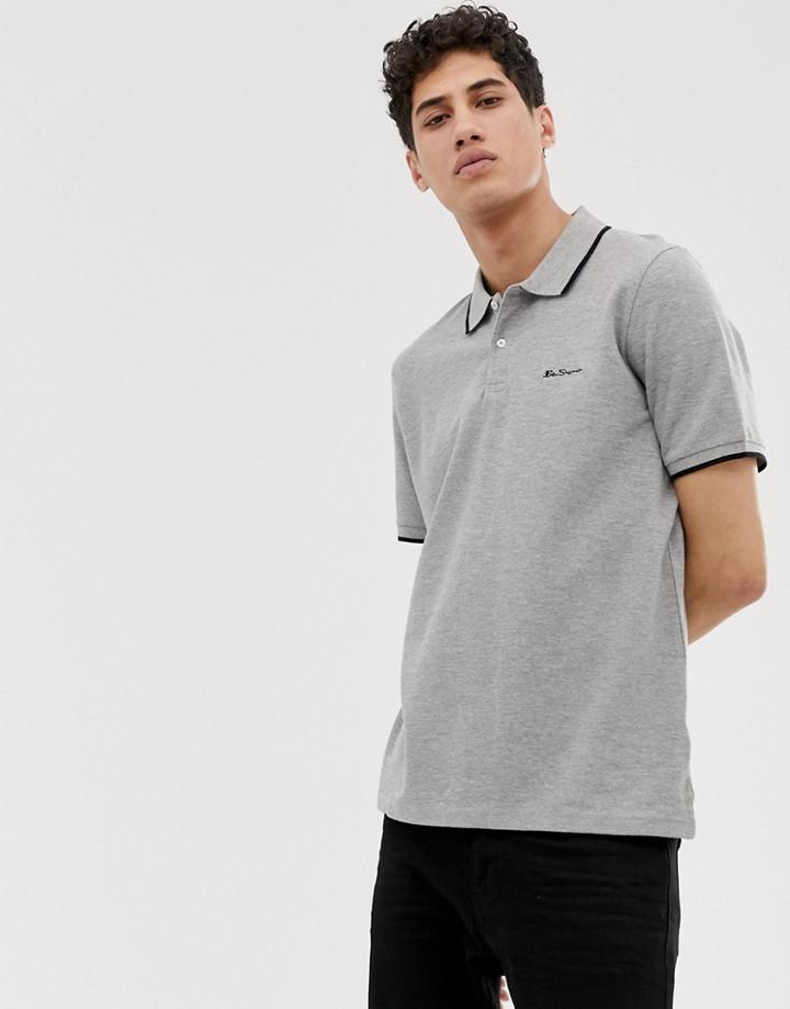 Ben Sherman Double Tipped Pique Polo Shirt - Gray