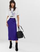 Asos White Bias Cut Midi Skirt-multi