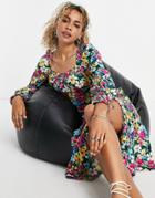 Violet Romance Slit Front Midi Dress In Bold Floral Print-multi