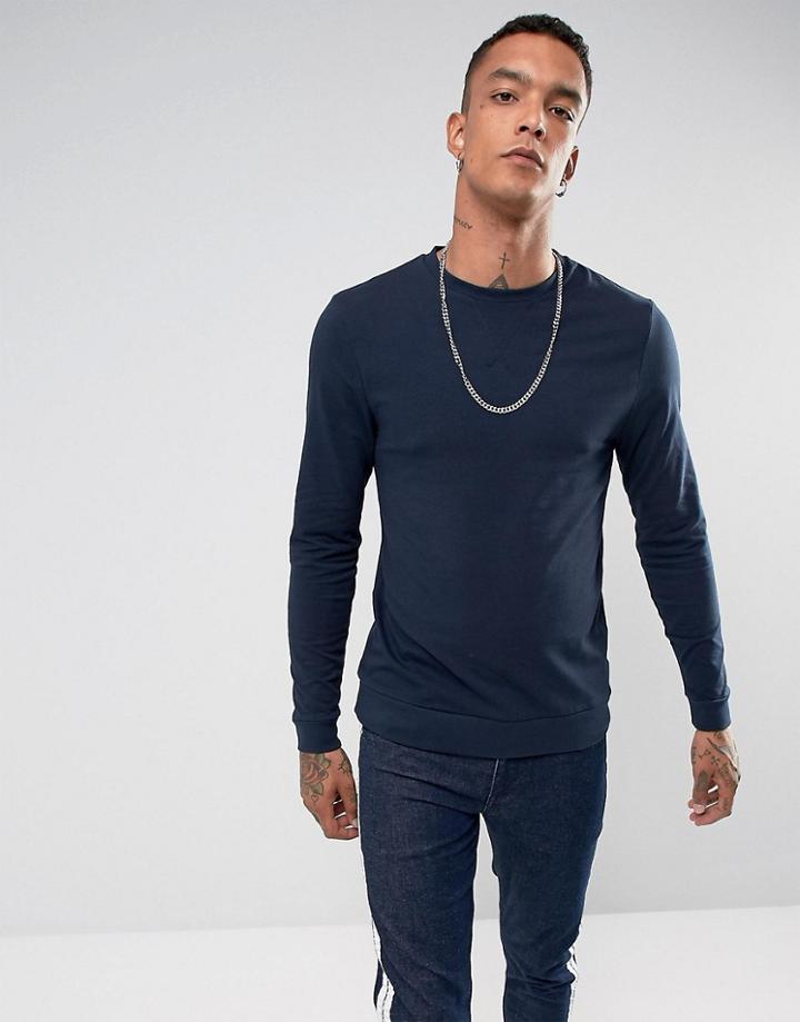 Asos Lightweight Muscle Sweatshirt In Navy - Navy