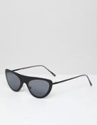 Asos Design Cat Eye Angular Oval Sunglasses In Matte Black Metal - Black