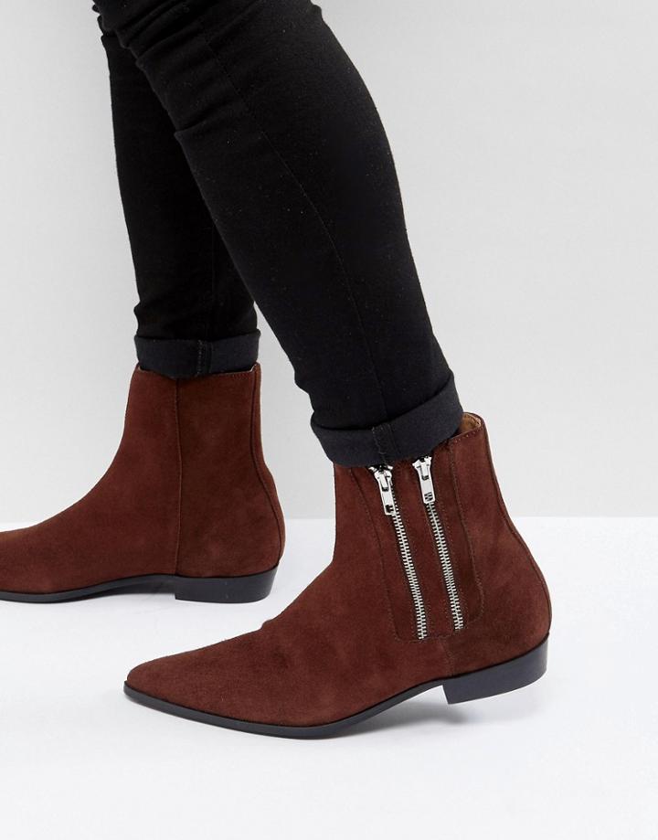 Religion Suede Pistol Boots - Brown