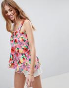 Asos Design Swing Cami With Ruffle In Bright Floral - Multi