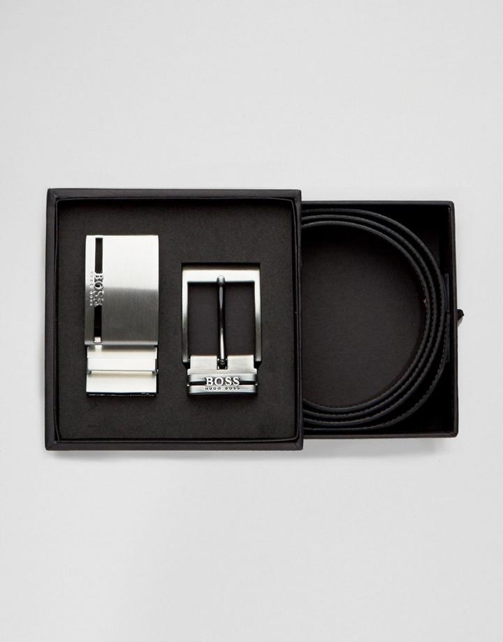Boss By Hugo Boss Galliz Reversible Leather Belt Set - Black