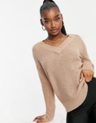 Brave Soul Max V Neck Sweater In Almond-brown