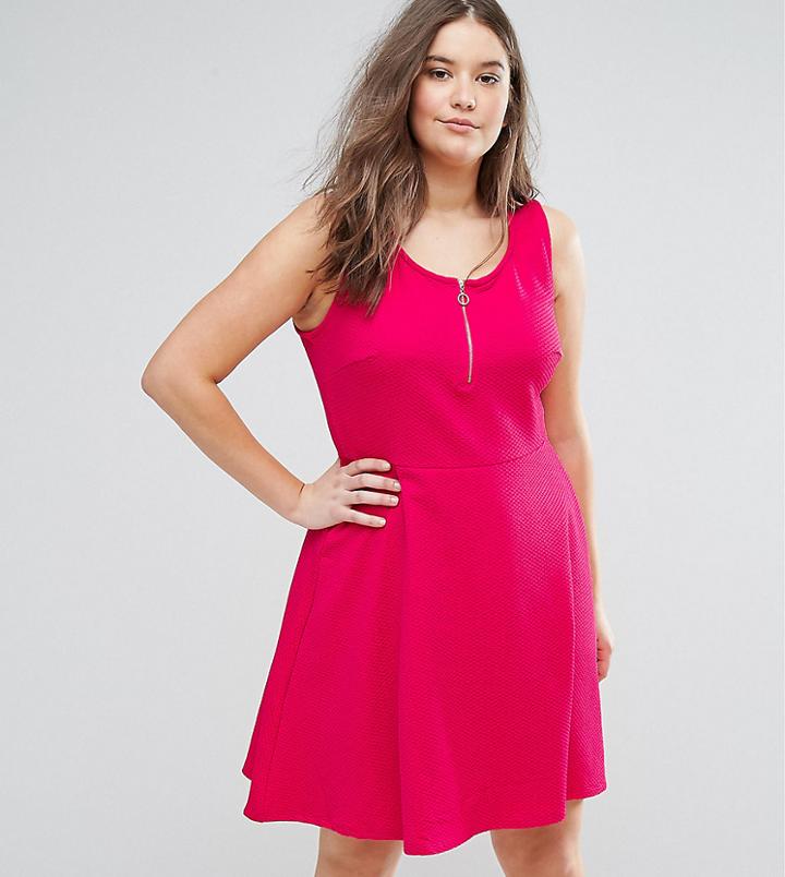 New Look Curve Zip Front Dress - Pink