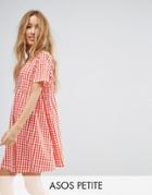 Asos Petite Ultimate Mini Smock Dress In Gingham - Red