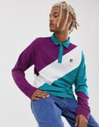 Fila Mazen Long Sleeve Color Block Polo In Green - Green