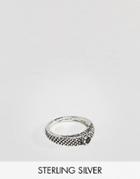 Asos Design Sterling Silver Ring With Snake Emboss And Stone Set - Silver