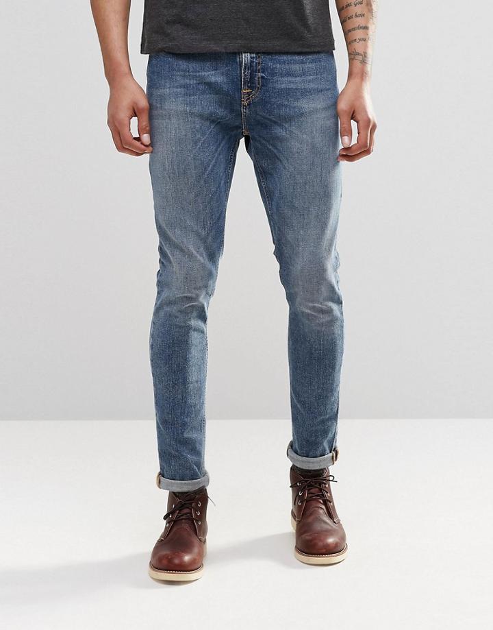 Nudie Pipe Led Super Skinny Jeans Blue Granum Mid Wash - Blue