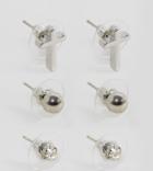 Designb Cross & Stud Earring 3 Pack In Silver Exclusive To Asos - Silver
