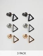 Designb London Triangle Earrings In 3 Pack Exclusive To Asos - Gold
