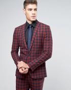 Asos Super Skinny Suit Jacket In Navy And Red Check - Red