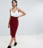 Asos Tall Tailored Pencil Skirt With Self Belt And Paperbag Waist Detail - Red