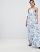Asos Design Soft Ruffle Maxi Dress In Blue Floral-multi