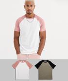 Asos Design 2 Pack Raglan T-shirt With Crew Neck Save-multi