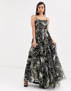Bariano Cami Strap Sequin Gown In Black And Gold-multi