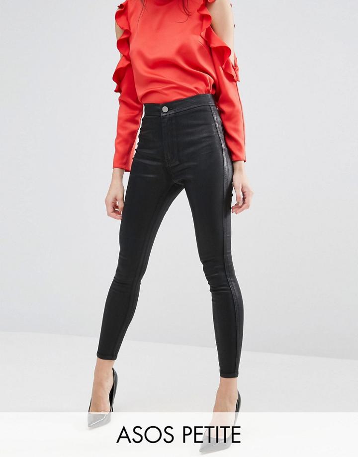 Asos Petite Rivington High Waist Denim Jeggings In Black Coated - Blac