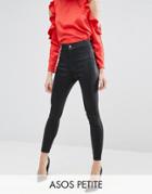 Asos Petite Rivington High Waist Denim Jeggings In Black Coated - Blac