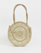 Asos Design Circle Straw Shopper Bag With Removable Pouch - Brown
